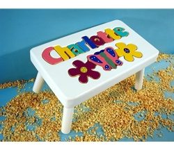 White Personalized Name With Flower Stool