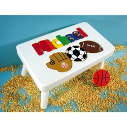 White Personalized Name With Sport Stool